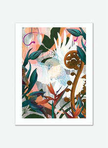 Tena Koe Cards: White Fantail & Punga Boutique Print A4