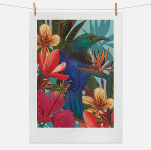Artwork: Flox - Tūī & Hibiscus Boutique Print A3