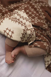 Baby Children: Hawaiiki Pepi - Pātikitiki 100% Organic Cotton Blanket - Brown