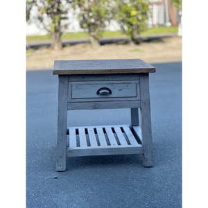 Bedroom Bathroom: Side Table  Grey w/Parquet Natural Oak Top