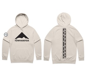 Products: Whenua Ivory Hoodie – Tukutuku / Haehae