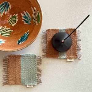 Homewares: Loom Studio. Ocean/Caramel Wool Woven Set of 2