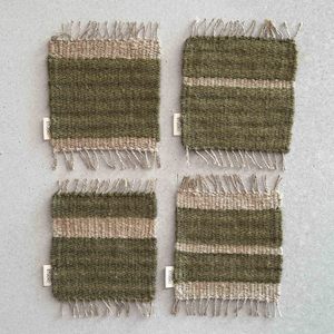 Loom Studio. Deep Green Linen + Wool Stripe Woven Set of 4