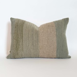 Homewares: Loom Studio. Handwoven Linen Stripe Teal Cushion 50x35cm
