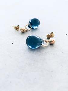 Navy blue sea-glass stud droplets