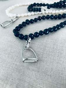 Pearl sterling silver stirrup necklace