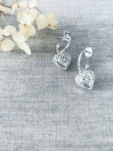 All Sterling Silver: Sterling Silver Stud Huggies - filigree Heart