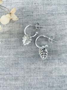 All Sterling Silver: Sterling Silver Stud Huggies - Pinecone