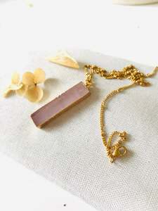 Gold Necklaces: Rose Quartz Bar Necklace