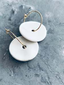 Hoop Earrings: Snow Disk Porcelain Earrings