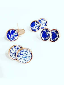 6x Porcelain Glass Dome Stud Earrings