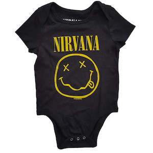 Kurt Cobain: Nirvana - Happy Face - Baby Black Onesie