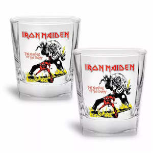 Glass Tumblers Band Merch Drinking Glasses: Iron Maiden Spirit Glasses - Number of the Beast Set of 2 (Gift Set)