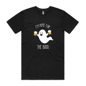Here for the Boos - Funny Ghost - Halloween T-Shirt - Black