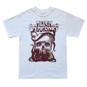 Metal T Shirts: Alien Weaponry - Tenta Skull - White T-Shirt