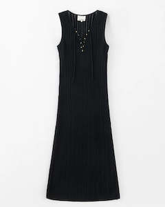 Aleger Cashmere: Aleger Lace Front Ribbed Cami Dress Black