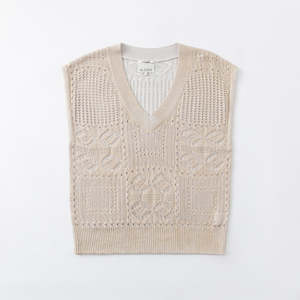 Aleger Cashmere: Aleger Open Knit V-neck Top Gold Foil