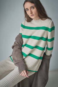 Aleger Cashmere: Aleger Cashmere Blend Wide Stripe Crew Shelly Kelly