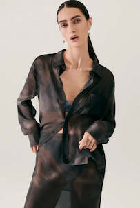 Silk Laundry: Silk Laundry Chiffon Boyfriend Shirt Smoke