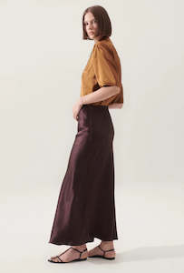 Silk Laundry: Silk Laundry Long Bias Cut Skirt Cacao