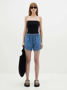 Bassike: Bassike Pull On Denim Mini Short Light Blue