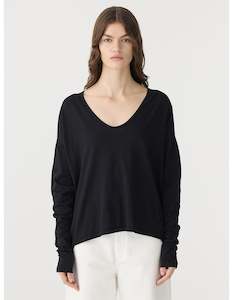 Bassike Vneck Circle LS Tee Black