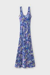 Silk Laundry Scoop Neck Dress Cornflower Floral