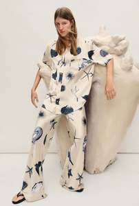 Silk Laundry: Silk Laundry Bias Cut Pants Seashells