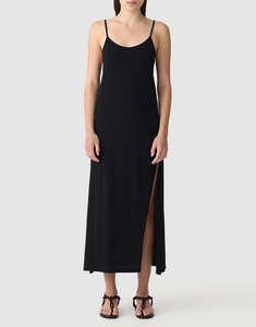 Bassike Slip Boxy Longerline Tank Dress Black