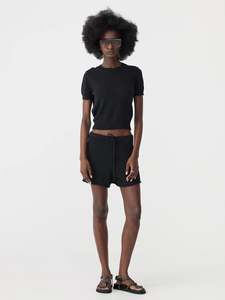 Bassike: Bassike Cotton/Linen Slim S/S Knit Top Black