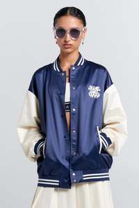 Karen Walker Runaway Varsity Jacket Navy/Cream