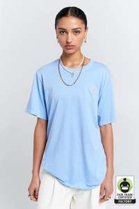 Karen Walker Embroidered Runaway Girl Classic Organic Cotton Tshirt  Blue