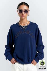 Karen Walker: Karen Walker Runaway College Organic Cotton Crewneck Sweatshirt Navy