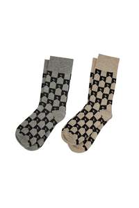 Karen Walker: Karen Walker Monogram Socks 2pk Grey Black/Natural Black