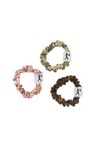 Karen Walker Silk Scrunchie 3 pc set Pink/Olive/Tan