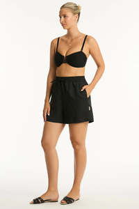 Sea Level Tidal Linen Boardwalk Shorts Black