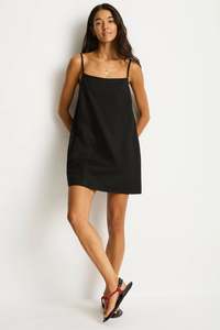 Sea Level Swimwear: Sea Level Shore Linen Shift Short Dress Black