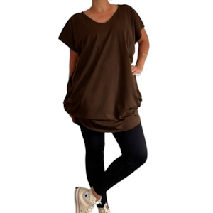 Tee: cotton reversible v neck circular tee chocolate brown *photos to come