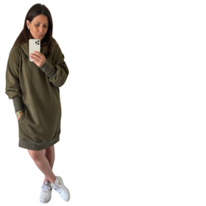dress: Longline Julia Hoodie Dress Khaki Green