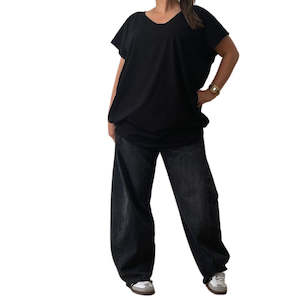 Tee: GOTS Certified Organic Reversible V Neck Circular Tee Black