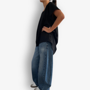 TWO DAUGHTERS HIGH LOW SS FOLDED TSHIRT BLACK