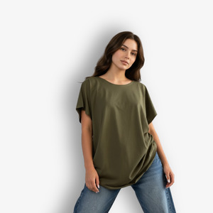 TWO DAUGHTERS ROUND NECK SS CIRCULAR TSHIRT KHAKI