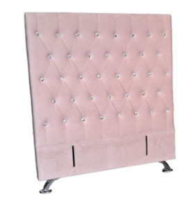 Products: Dahlia Buttoned King Single Headboard - Pink Velvet with Crystals