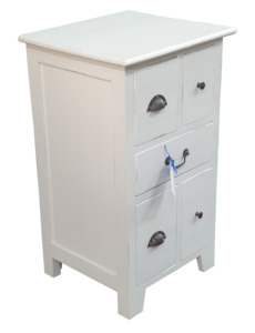 Products: Single Bedside Table/Lamp Table - White Distressed Finish (5 Drawers)