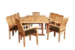 Outdoor Furniture: Outdoor Rectangle Teak Table Set (8 x chairs)