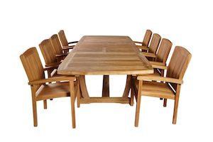 Outdoor Furniture: OUTDOOR FURNITURE-TEAK WOOD TABLE AND 8 CHAIRS- WINDSOR SET