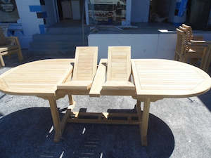 Outdoor Furniture: OVAL TEAK WOODEN TABLE - 200/300(120CM DEPTH) - TABLE ONLY