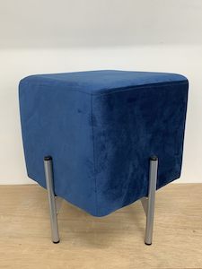 Outdoor Furniture: CUBE SHAPED OTTOMAN (blue velvet)