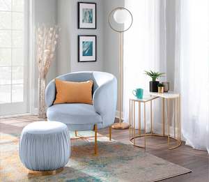 Armchairs: Occasional Arm Chair with Ottoman - Sky Blue