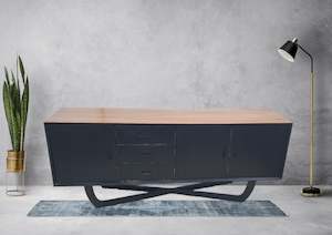 Console Hall Tables: Retro Teak Buffet/Console Table - Two Tone - Black & Natural